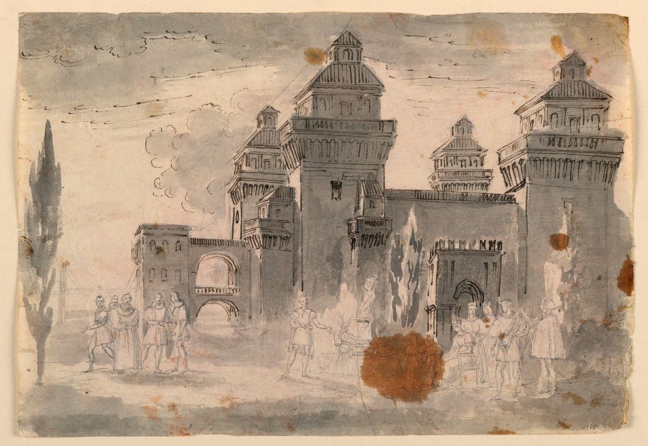 素描，舞台设计，城堡景观，1810-1820 年 作者 未知艺术家