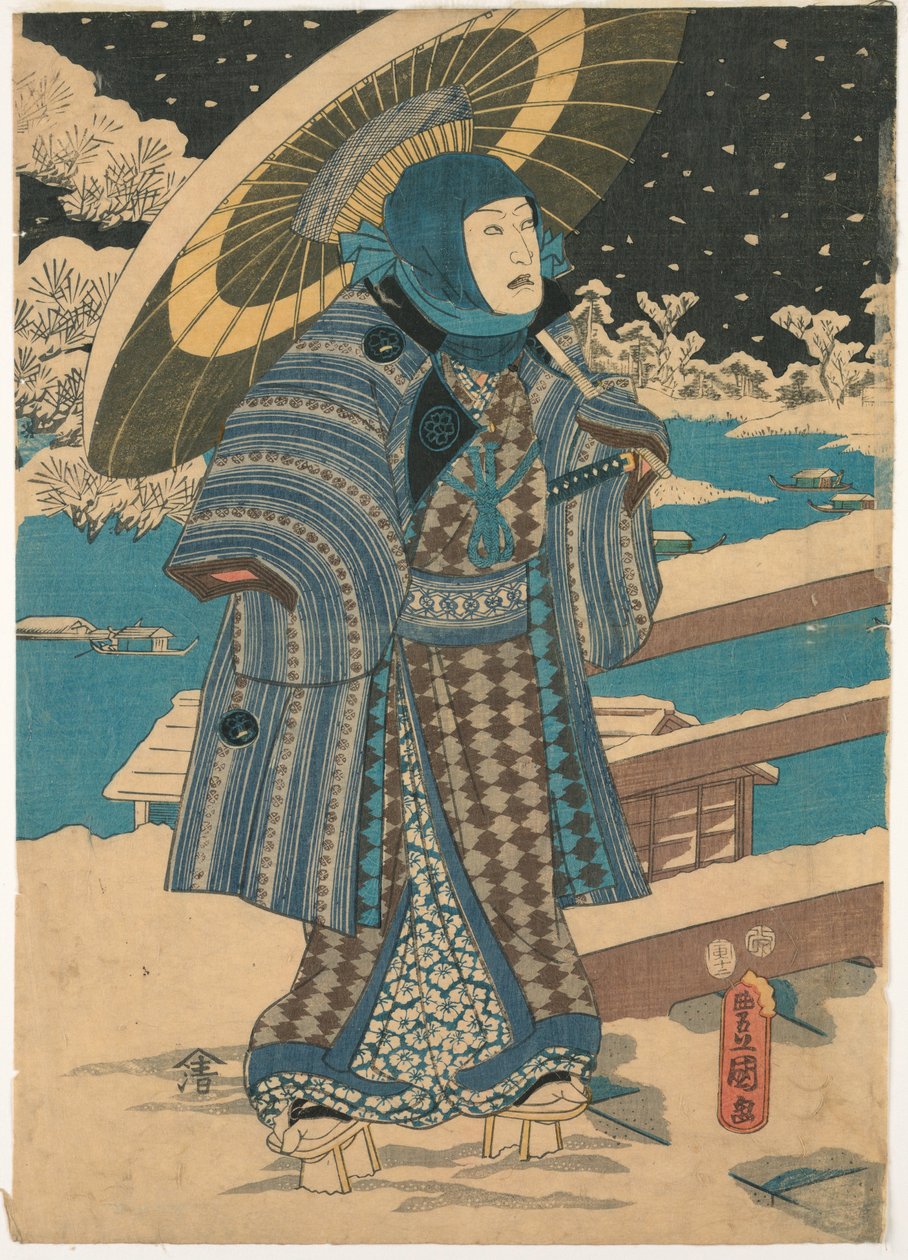 版画，三联画的一部分：撑阳伞的男子，1854 年 作者 未知艺术家