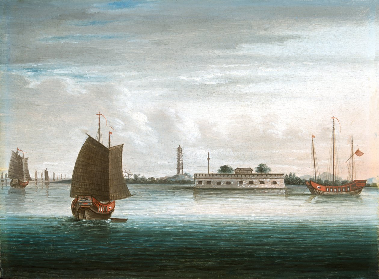 1840年第一次中国战争，广州河上的一座堡垒 作者 未知艺术家