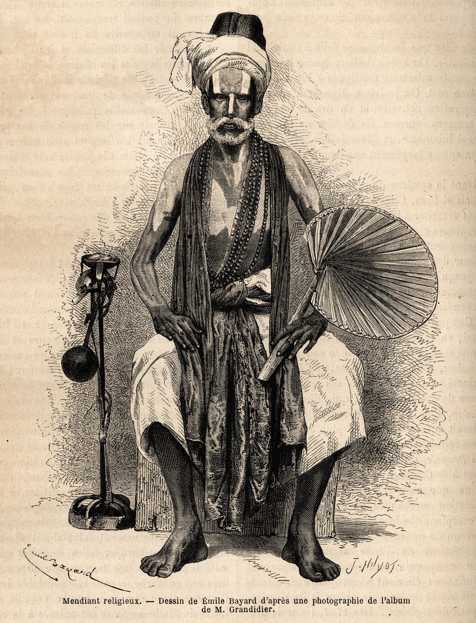 A Hindu religious beggar. Engraving to illustrate the voyage in the meridional provinces of India, by Alfred Grandidier, in 1862-1864, published in “” Le tour du monde””” 1869, edited by Edouard Charton, edition Hachette, Paris. Selva Collection. 作者 未知艺术家