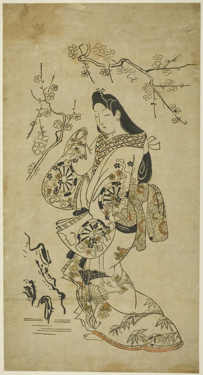 走在梅树旁的年轻女子 作者 未知艺术家