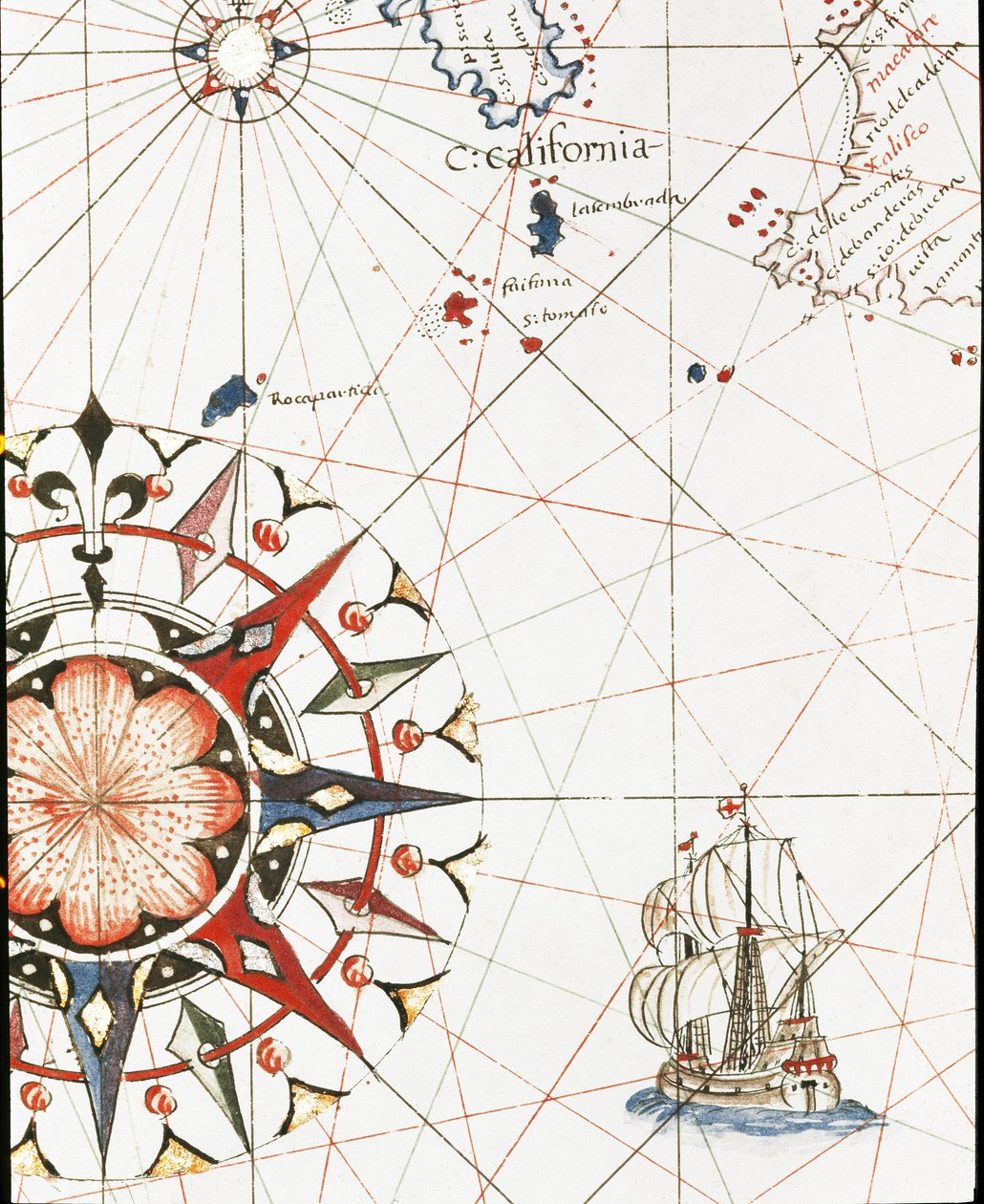 Sebuah galleon berlayar di lepas pantai California (Rincian portulan Castellini 作者 未知艺术家