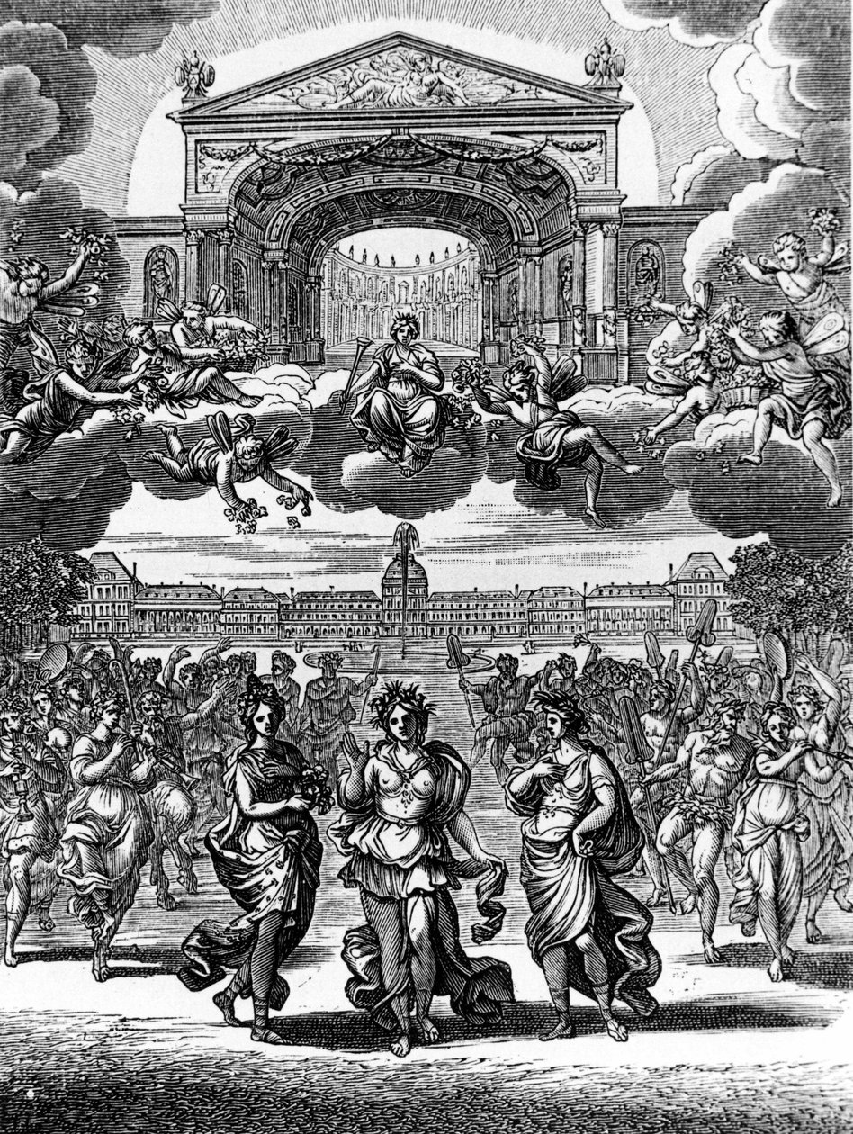 让·巴蒂斯特·卢利 (Giovanni Battista Lulli) (1632-1687) 的阿尔塞斯特 (Alceste) 的场景。 作者 未知艺术家