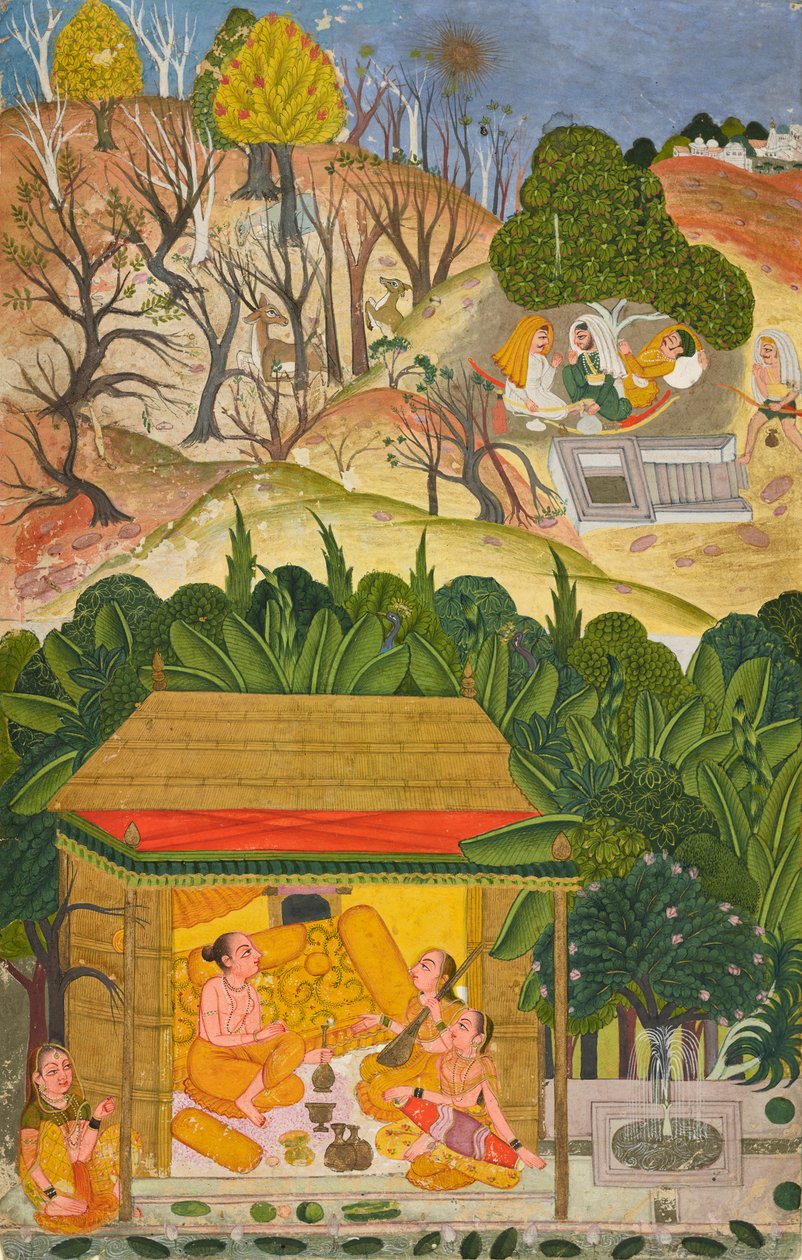 夏季月份，可能是 Vaisakh，对开页出自 <em>Barahmasa</em> 系列 作者 未知艺术家