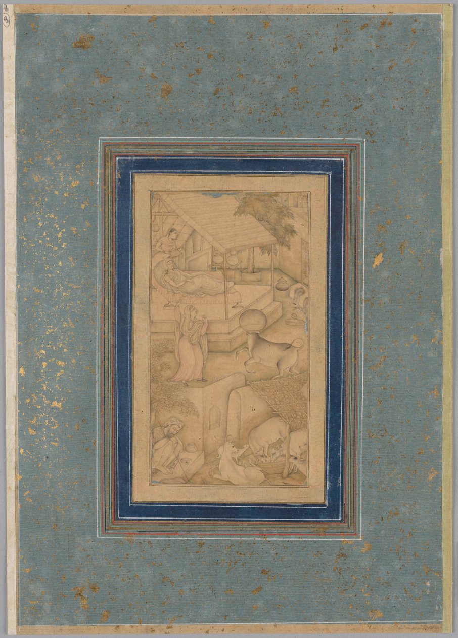卡希菲（伊朗人，卒于 1504 年）的 Canopus (Anwar-i Suhaili) 的一幅灯画中，一名妇女将一头牛错当成了死亡天使。 作者 未知艺术家