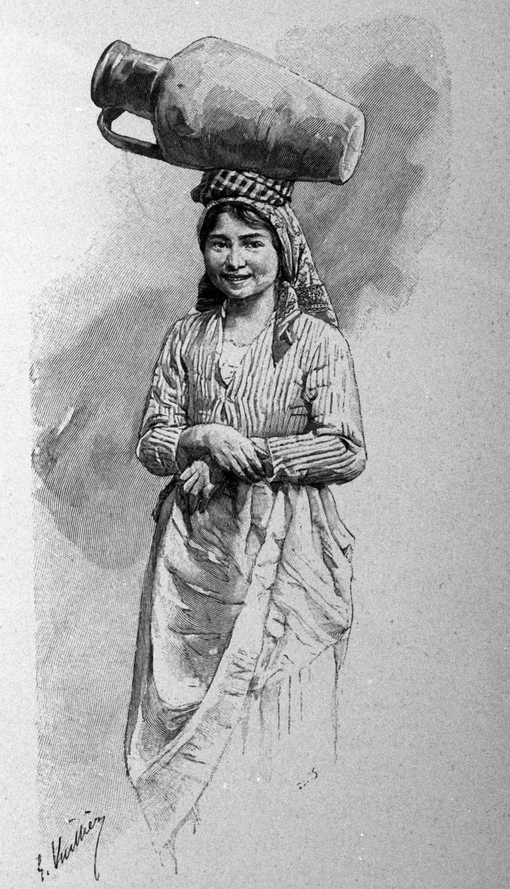 A young Sicilian woman carrying a jug on her head. 作者 未知艺术家