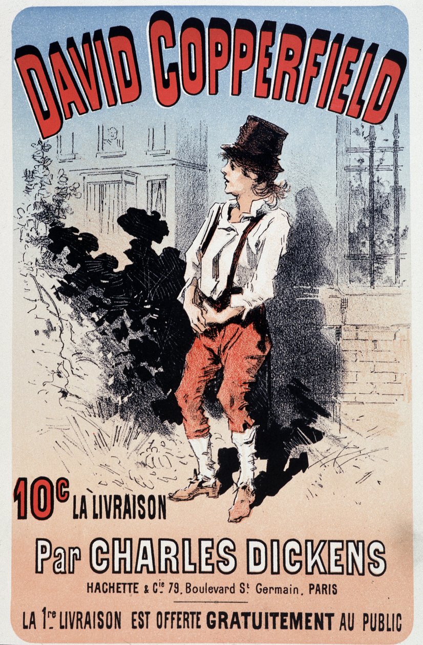 查尔斯·狄更斯 (Charles Dickens) 出版的《大卫·科波菲尔》(David Copperfield) 的广告海报，v.1890 作者 未知艺术家