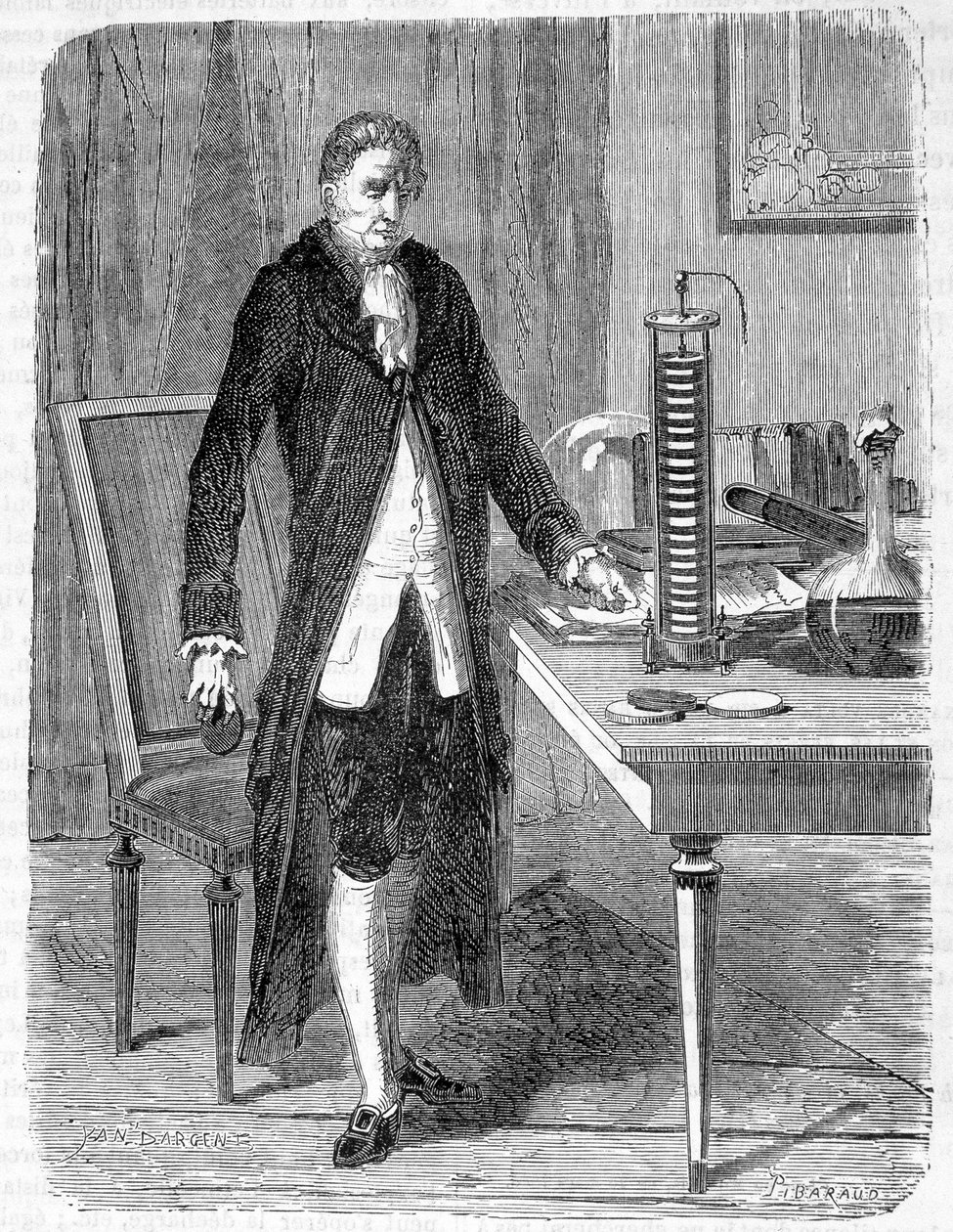 Alessandro (Alexandre) Volta built, in 1799, the electro-motor or electric battery - engraving 作者 未知艺术家