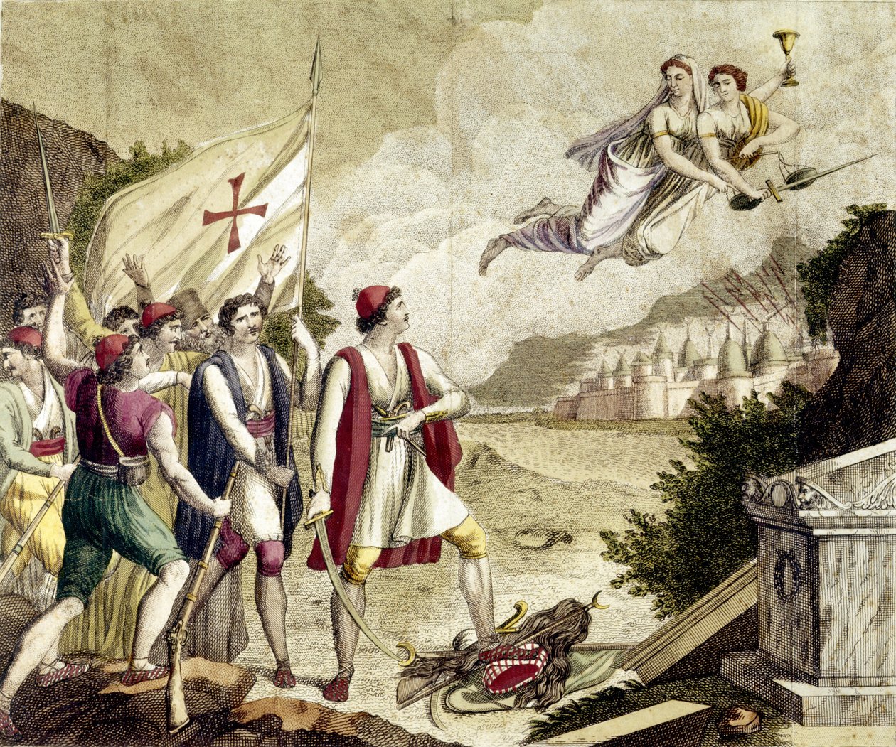 希腊独立战争（1821-1830）或希腊革命在奥斯曼帝国统治下重新唤醒希腊民族主义情绪的寓言。 作者 未知艺术家
