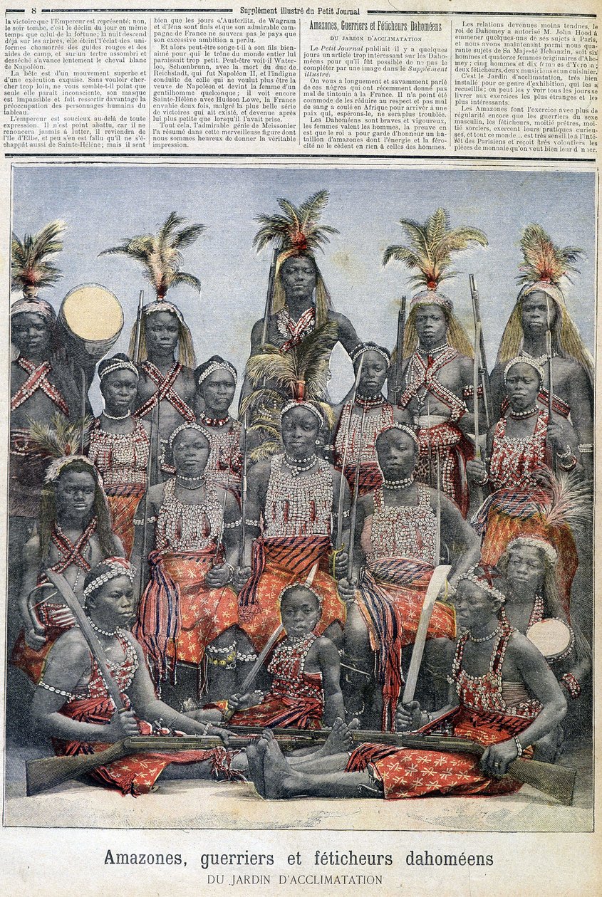 亚马逊人、战士和达荷马恋物癖者（来自今贝宁），来自适应环境的花园 - 1891 年 2 月 28 日的“小杂志” 作者 未知艺术家