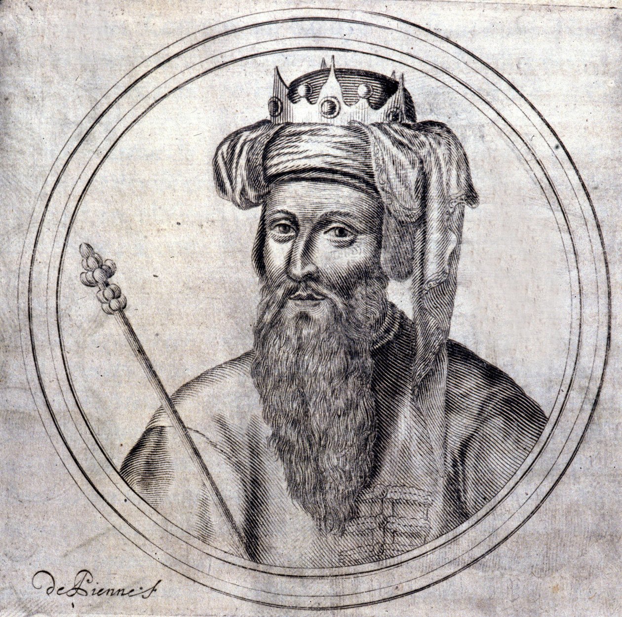 阿梅迪八世（1383-1451），当时的萨瓦公爵伯爵，以费利克斯五世的名义最后一次反教皇。塞缪尔-吉切努的《萨瓦王室谱系史》中的雕刻，里昂1660年。 作者 未知艺术家