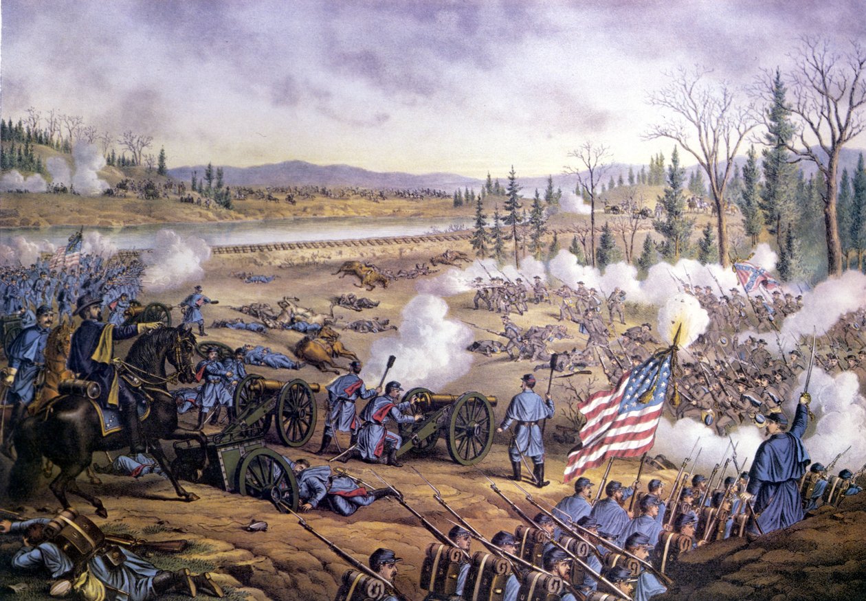 美国内战（1861 - 1865）：斯通河战役或第二次默弗里斯伯勒战役，田纳西州，1862 年 12 月 31 日至 1863 年 1 月 2 日。19 世纪的雕刻。 作者 未知艺术家