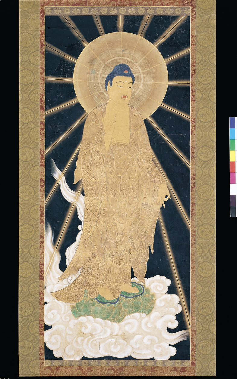 阿弥陀佛从天而降（蓝色宣纸颜料 作者 未知艺术家
