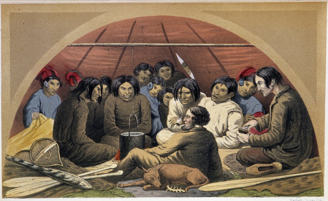 An Indian Visit to Otelne in his Tent - in “” Exploration of the Labrador Peninsula”” by Hind, London 作者 未知艺术家