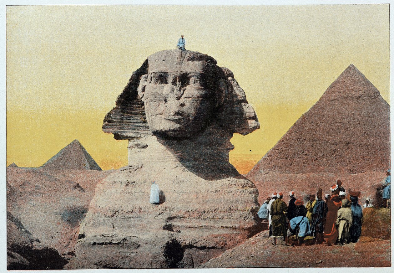 古埃及：吉萨的狮身人面像和金字塔（Gizeh，Giza，Giza，Giza）。 19世纪末。 作者 未知艺术家