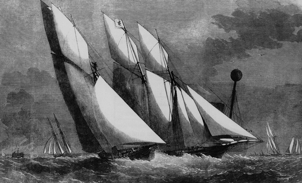 皇家泰晤士游艇俱乐部的年度比赛：1862 年的 Galatea 和 Sharck，Bibl。 装饰艺术 作者 未知艺术家