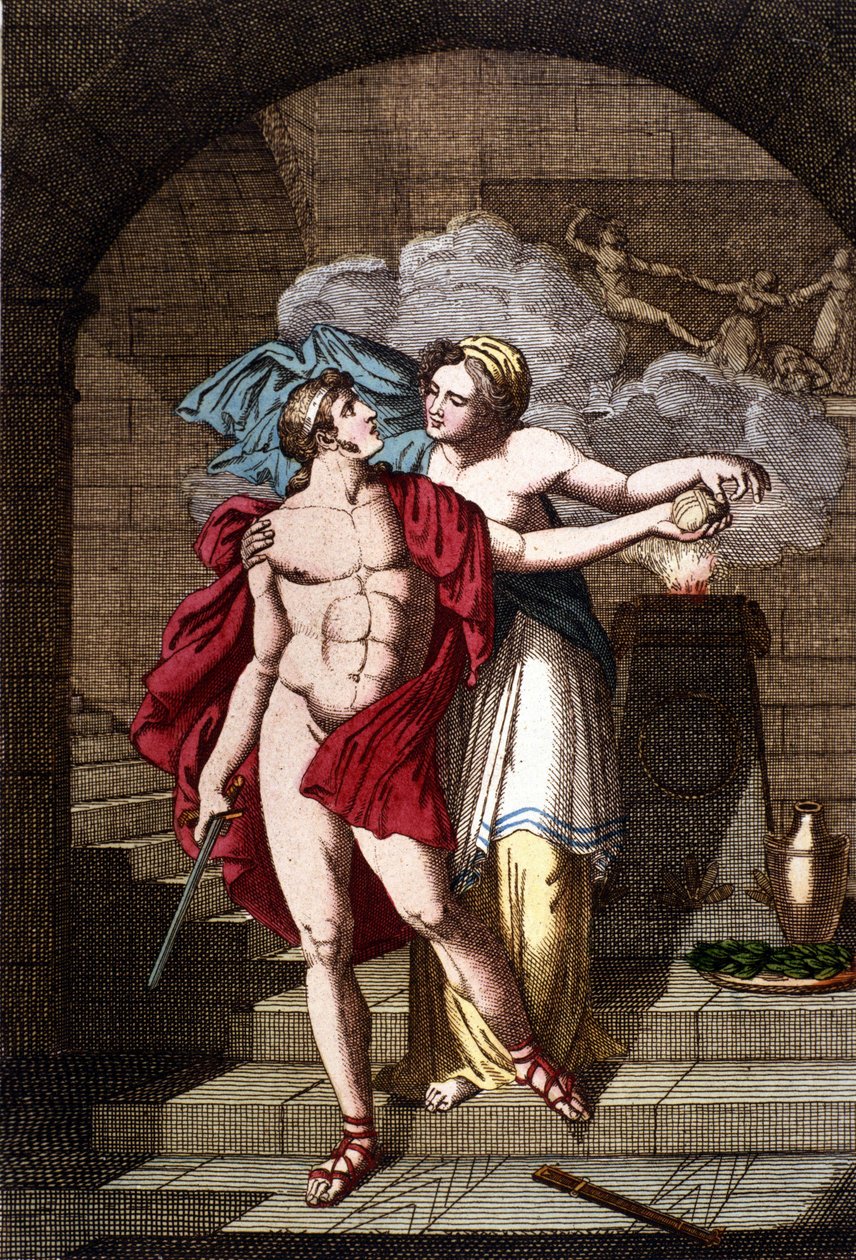Arianne 给了忒修斯线程，以便他可以走出迷宫 - 在 Dizionario mitologico 作者 未知艺术家