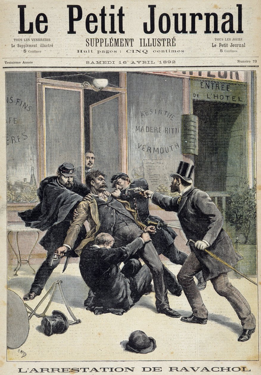 逮捕无政府主义者 Francois Koenigstein dit Ravachol（以他母亲的名字命名）（1859 - 1892）。 