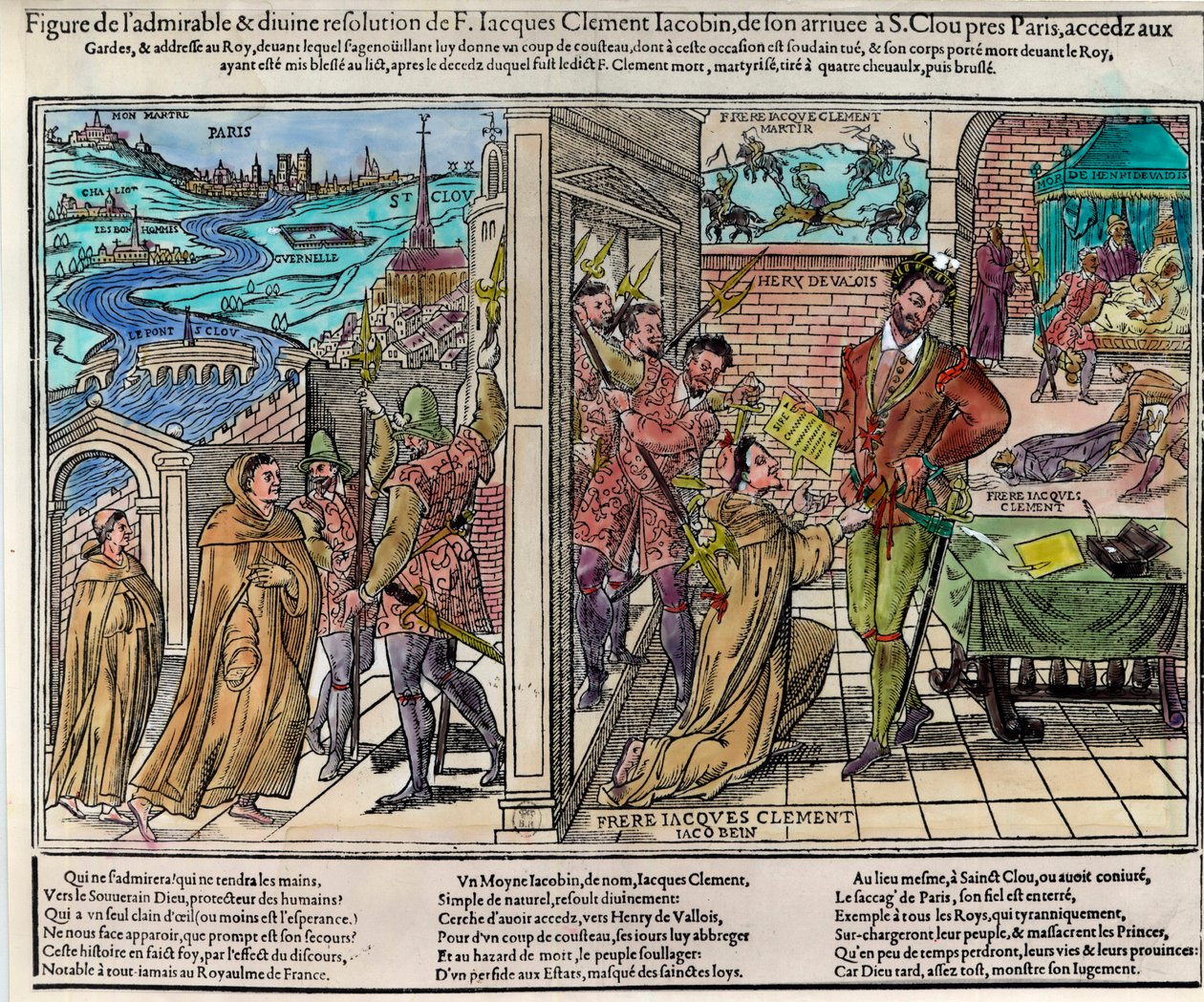 8月1日，法国国王亨利三世（1551-1589）被天主教联盟的多米尼加宗教支持者雅克-克莱门特（1567-1589）暗杀。 作者 未知艺术家