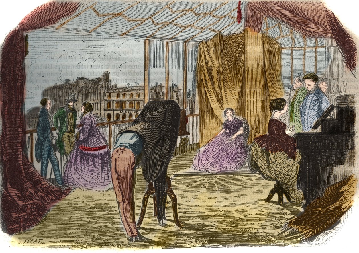 在巴黎的意大利大道上，摄影家德-纳达尔-耶内（Alban Adrien (Alban-Adrien) Tournachon dit）（1825-1903）的工作室。1856年的雕版画。 作者 未知艺术家