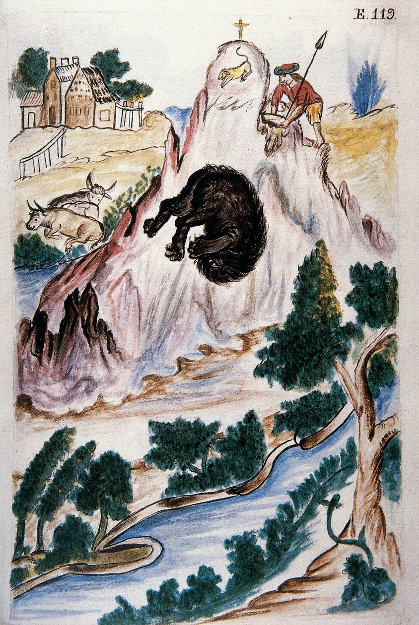 猎熊，出自《秘鲁特鲁希略》或《Códice Martínez Compañón》一书，作者是特鲁希略主教巴尔塔扎尔·马丁内斯·康帕尼翁 (1782-1785) 作者 未知艺术家