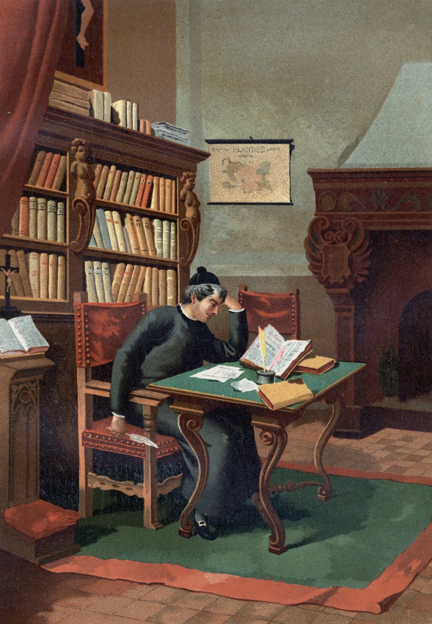 Benoit ARIAS MONTANUS（1527-1598）。著名的西班牙神学家。在路易斯-菲格尔的 "La Ciencia y sus Hombres "之后。巴塞罗那 1881年 作者 未知艺术家