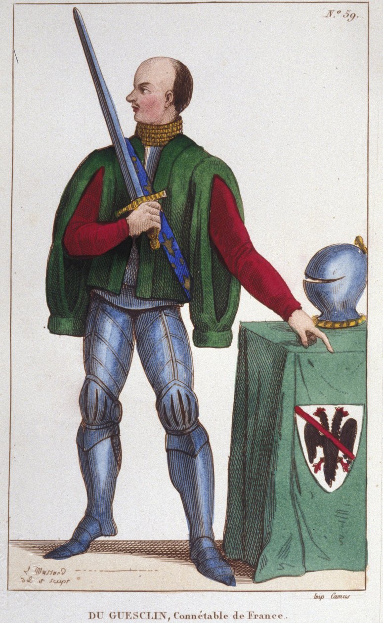 Bertrand du Guesclin (Duguesclin)（约 1320-1380 年）。 法国警官。 1830 年的雕刻。 作者 未知艺术家