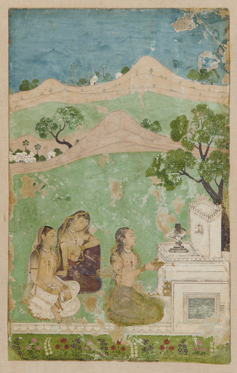 Bhairavi Ragini（一种音乐模式）：神龛前的三个人物 作者 未知艺术家