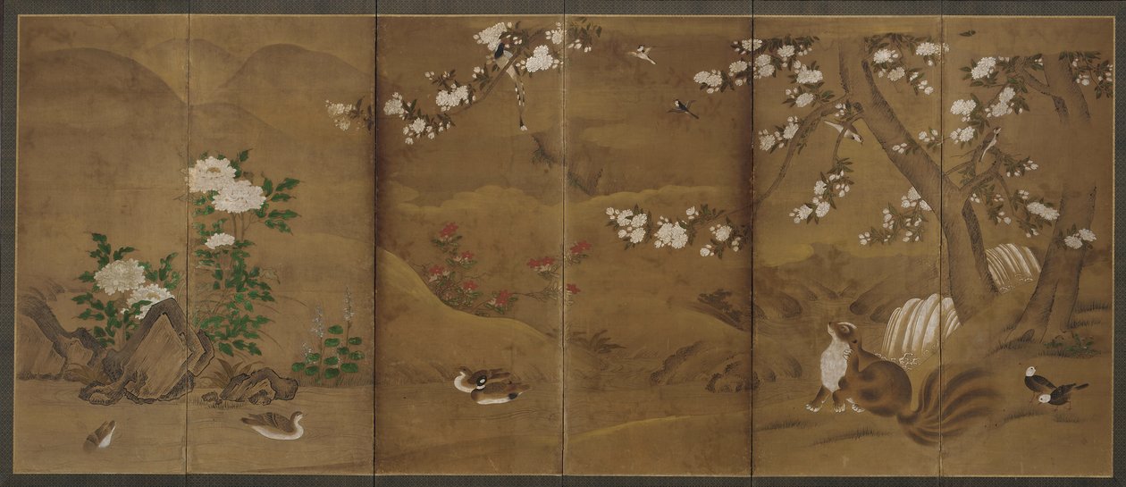 鸟类、四季花卉和狸猫 作者 未知艺术家