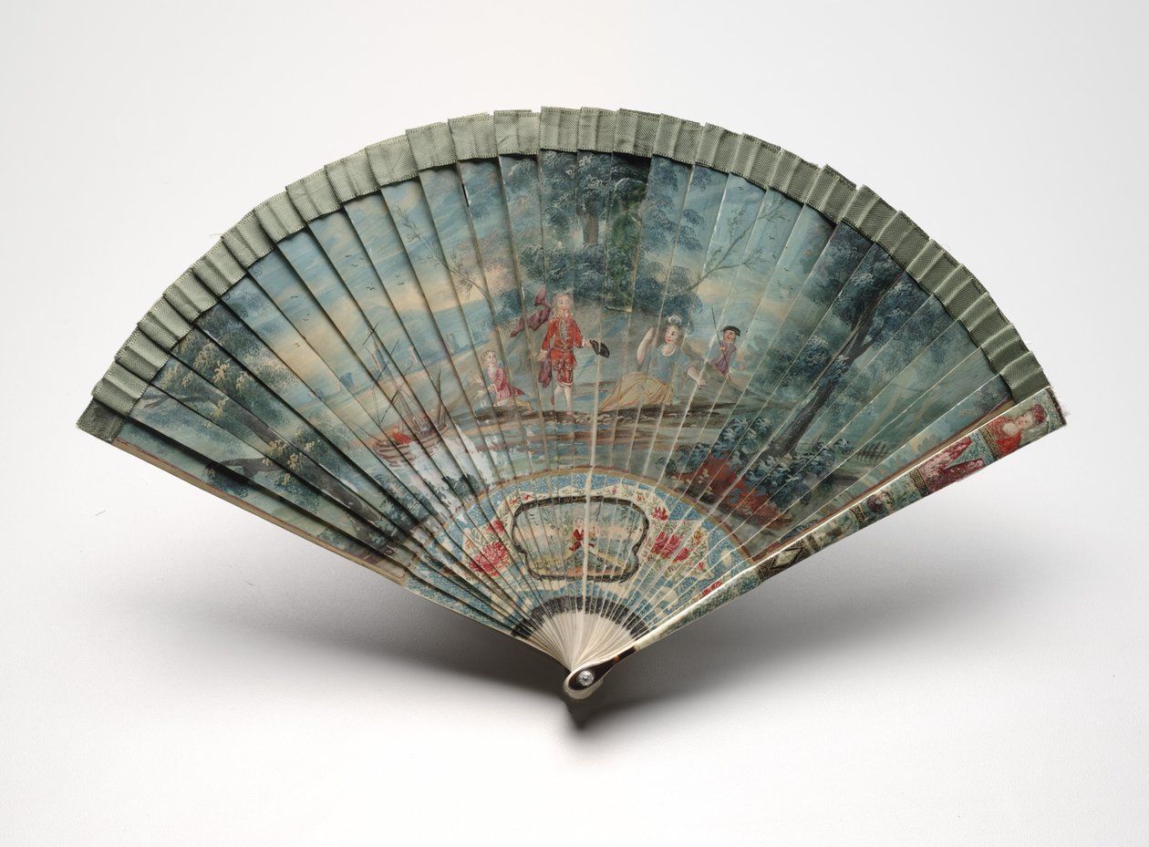 布里斯（Brisé）风扇，风景中有两对夫妇，约1700-25年 作者 未知艺术家