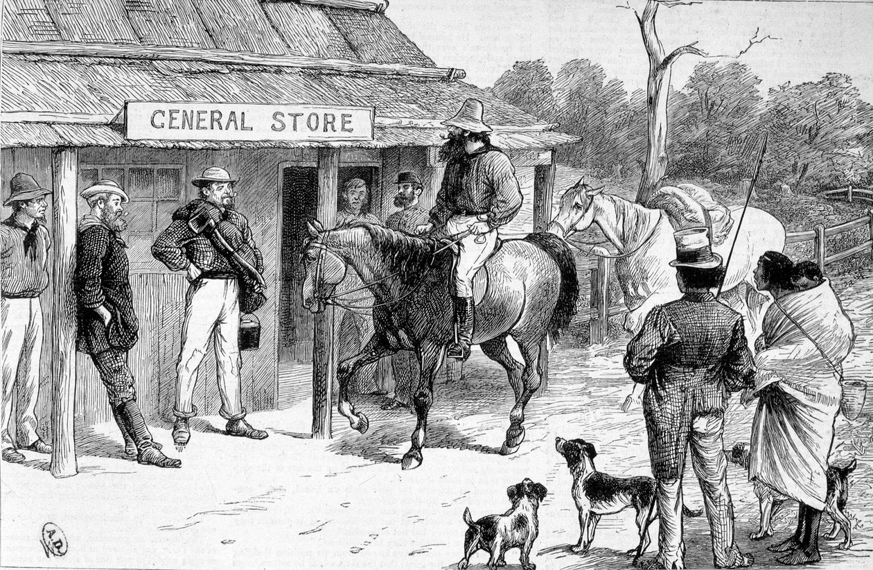 Bush shop in Australia, circa 1880. 作者 未知艺术家