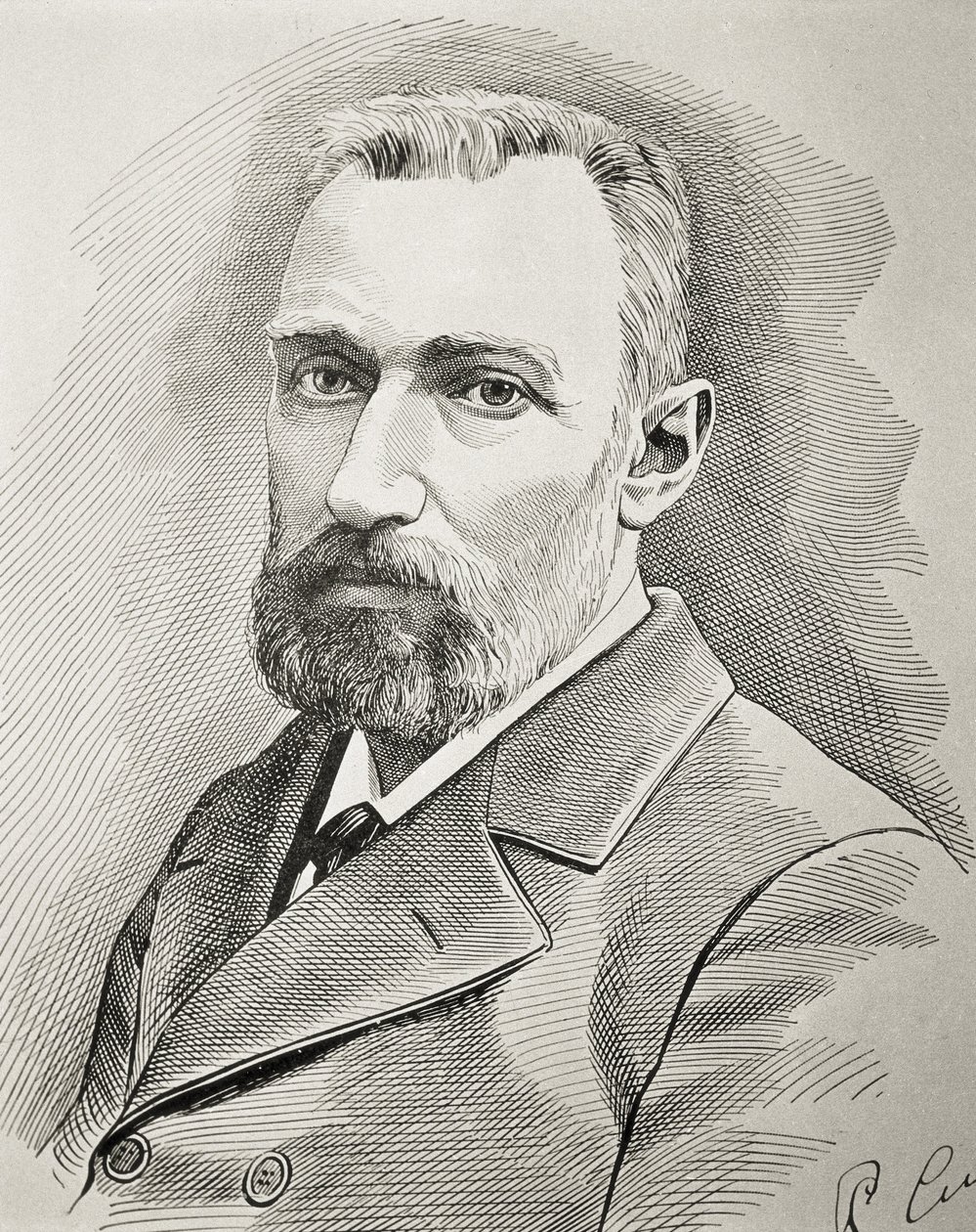 库里，皮埃尔（1859-1906 年）。法国物理学家。1898 年肖像。雕刻。 作者 未知艺术家