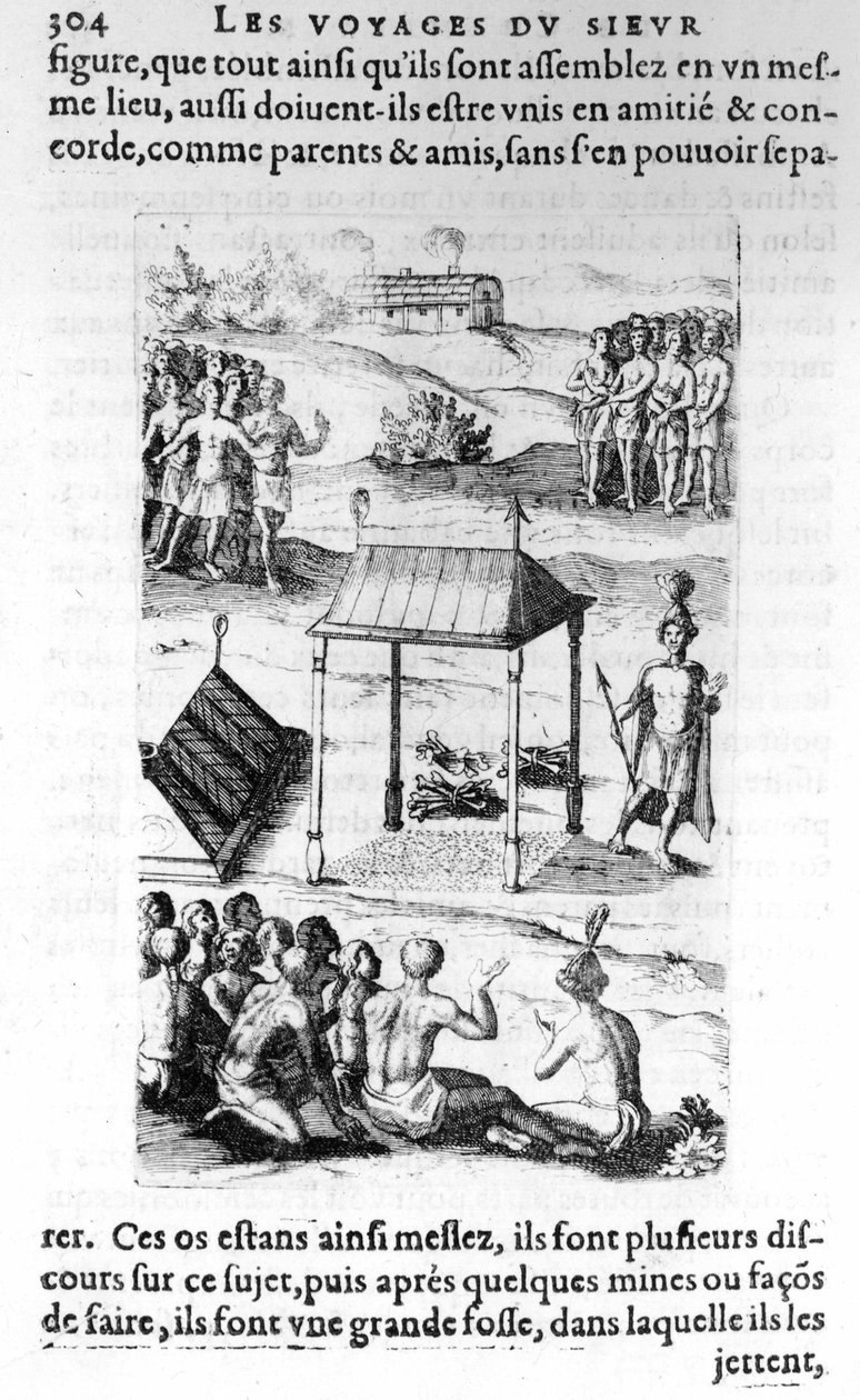 加拿大：当地人 - 在“Les voyages de la Nouvelle France Occidental，Dicte Canada，由 St Champlain Xaintongeois 制作......从 1603 年到 1629 年......塞缪尔尚普兰（1570-1635），编辑。 皮埃尔·勒穆尔，巴黎 作者 未知艺术家