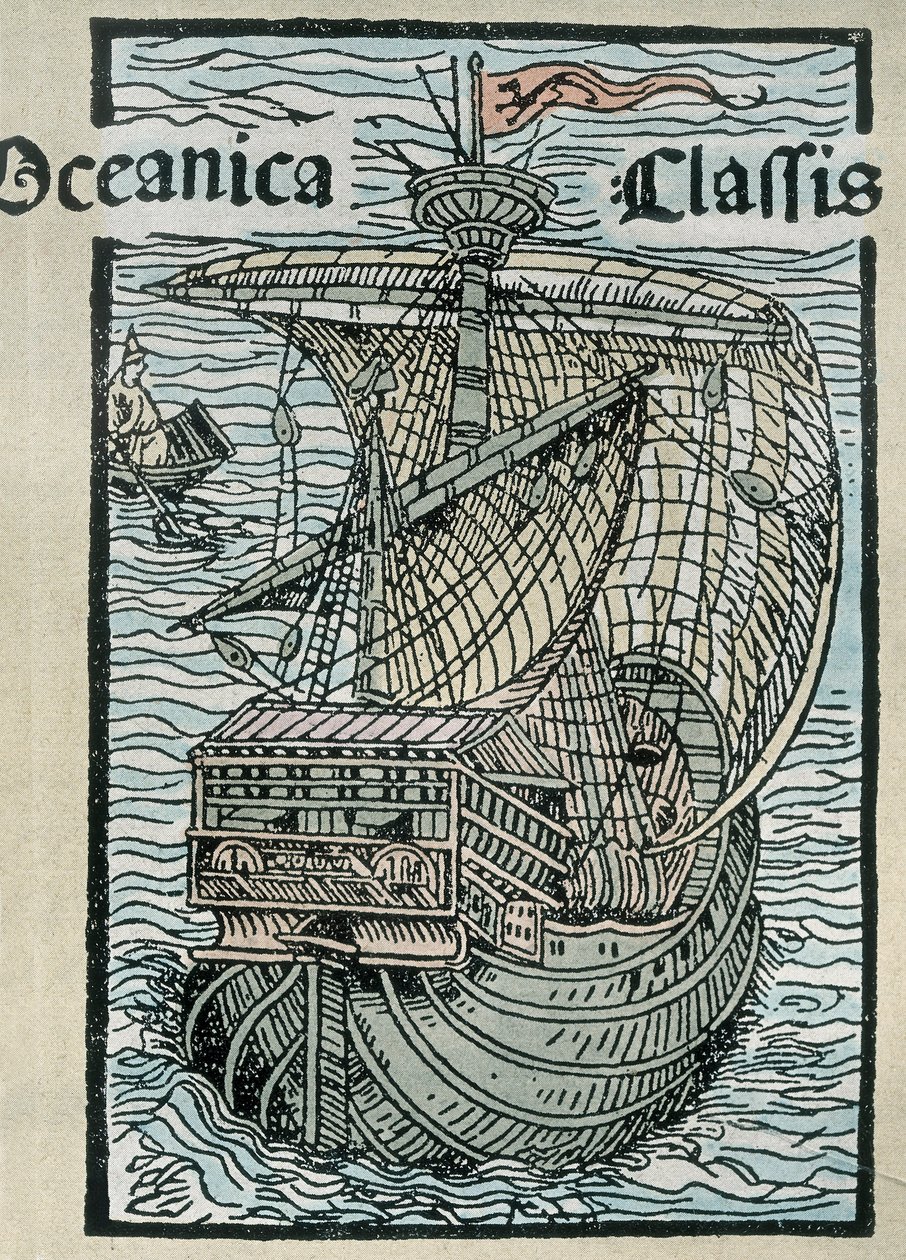 Caravelle "La Pinta" from the expedition of Christopher Columbus (colour engraving) 作者 未知艺术家