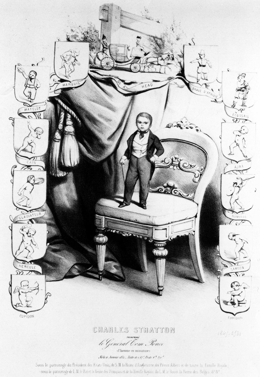 查尔斯-舍伍德-斯特拉顿绰号大拇指汤姆将军（General Tom Thumb）（1838-1883），是巴纳姆马戏团的著名矮子。 作者 未知艺术家
