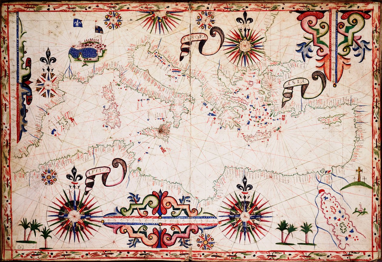 地中海、黑海和里海海图，约 1620 年（手稿） 作者 未知艺术家