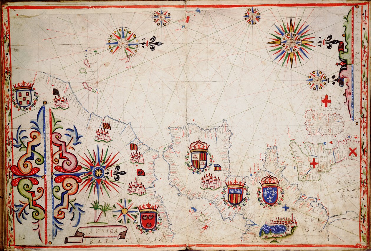东北大西洋海图，从不列颠群岛到佛得角，约 1620 年（手稿） 作者 未知艺术家