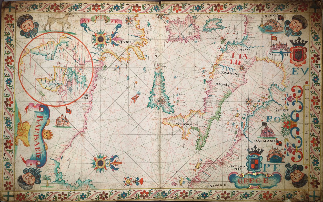 南地中海和亚得里亚海海图，约 1600 年（手稿） 作者 未知艺术家