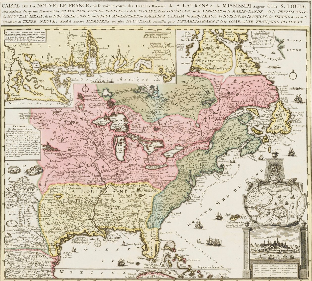显示密西西比河和圣路易斯的美国南部海图，约 1720 年（印刷品） 作者 未知艺术家