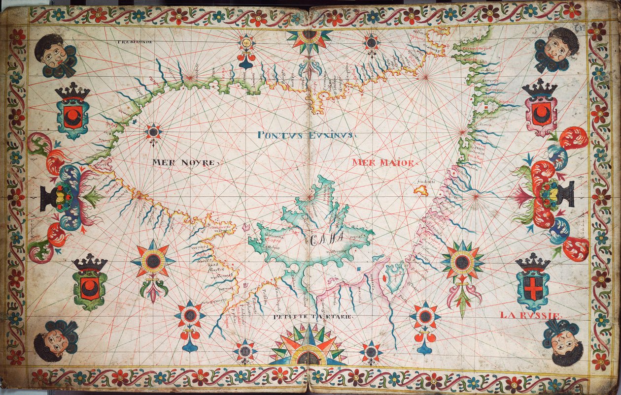 黑海海图，约 1600 年（手稿） 作者 未知艺术家