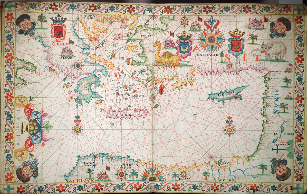 东地中海海图，约 1600 年（手稿） 作者 未知艺术家
