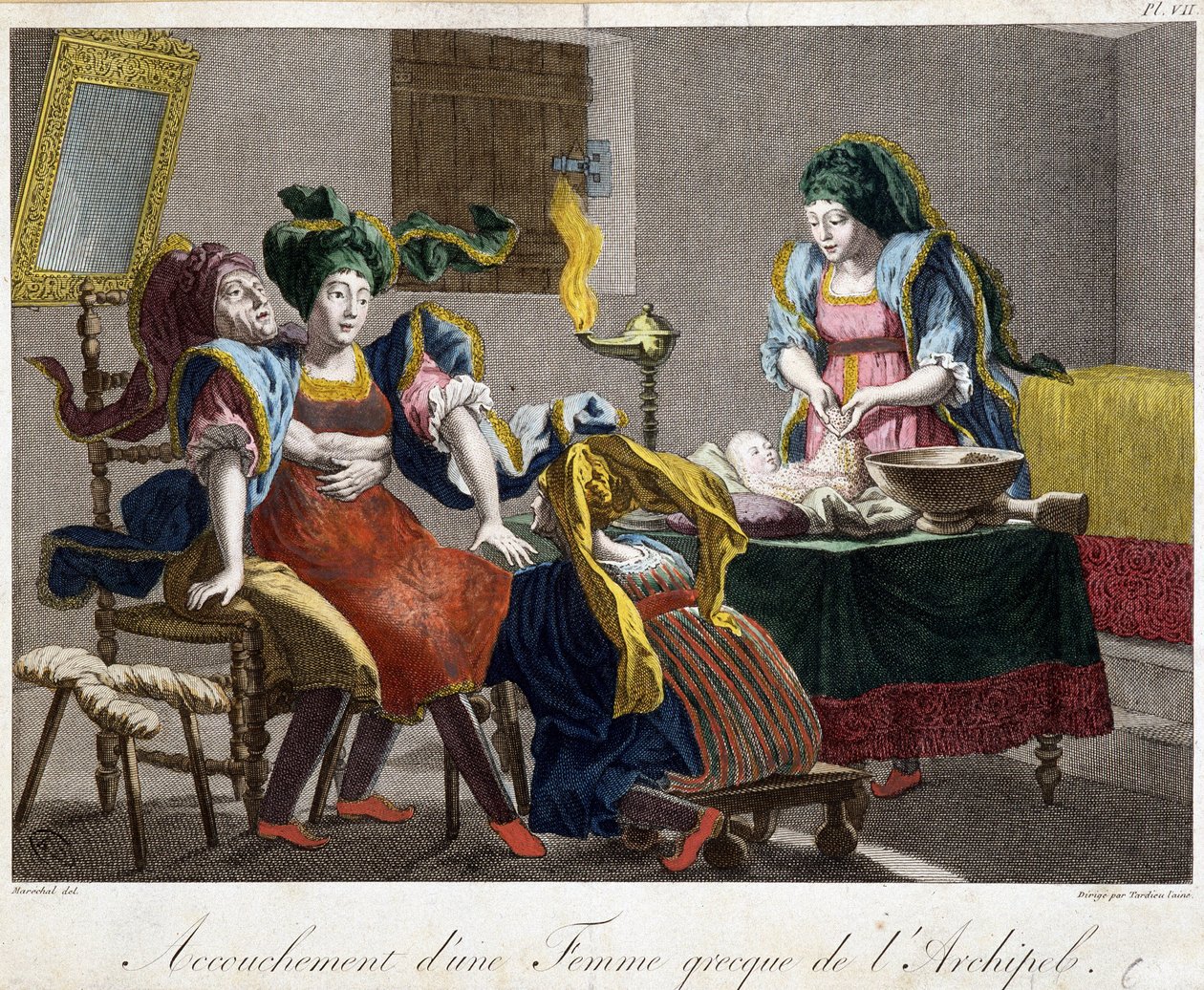 Childbirth in Greece - engraving, late 19th century 作者 未知艺术家