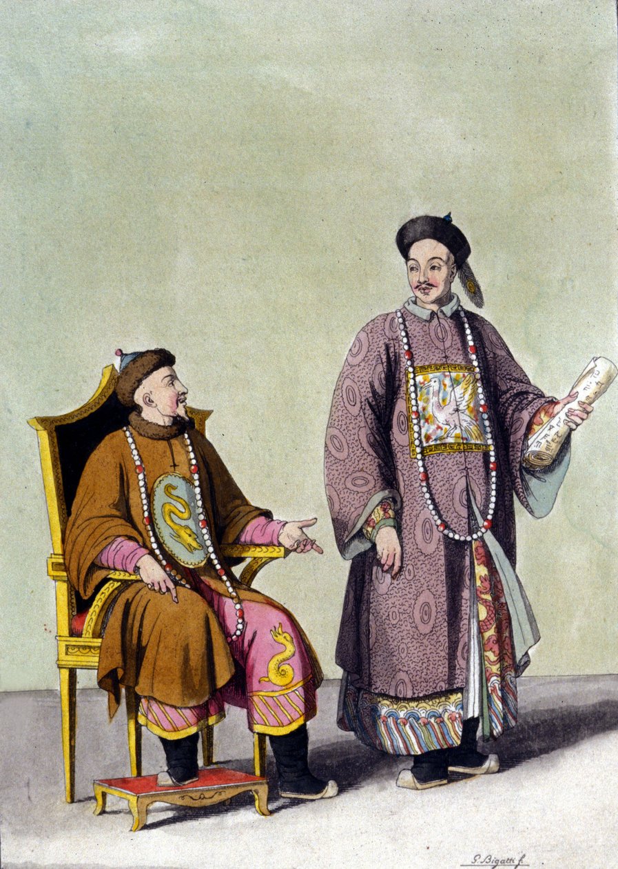 中国鞑靼皇帝和他的普通话 - 在“古代与现代服装”中，J.费拉里奥编，编辑。 米兰 作者 未知艺术家