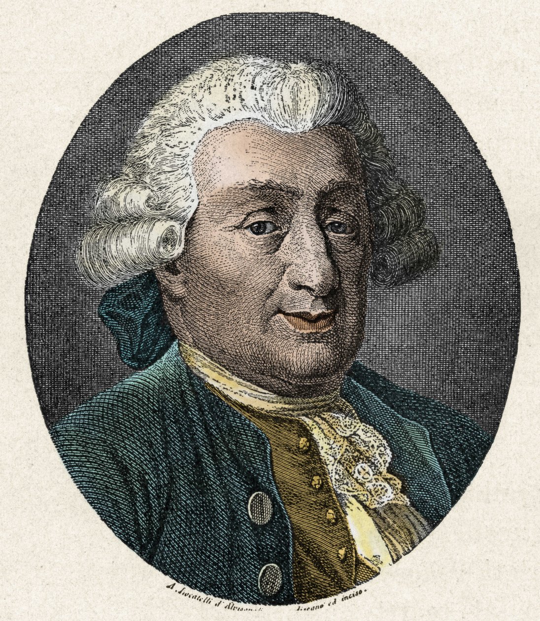 喜剧艺术：意大利戏剧家Carlo Goldoni（1707-1793）的肖像。19世纪的彩色雕版画 作者 未知艺术家
