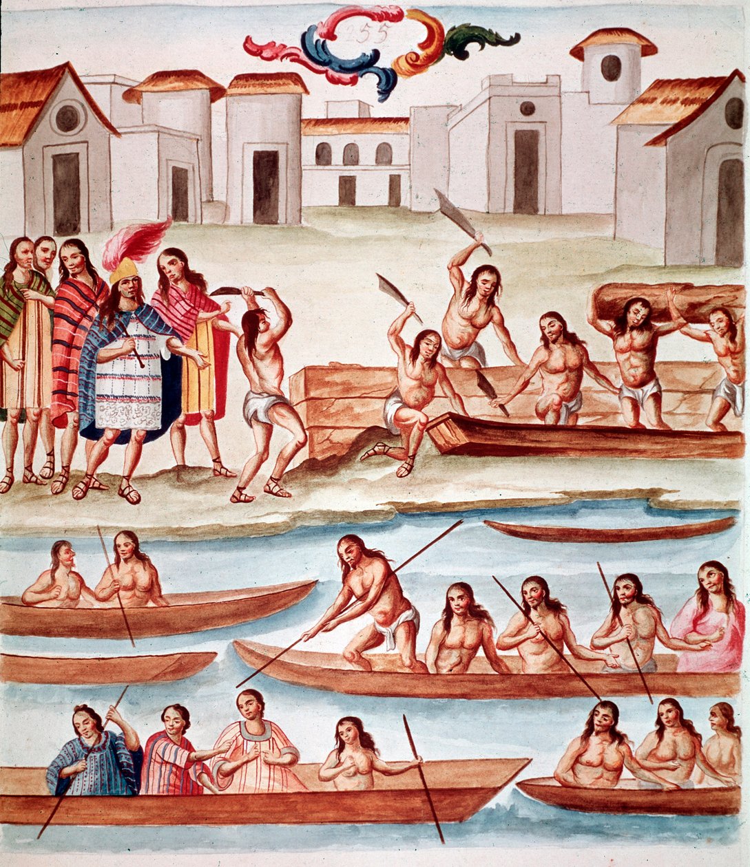 独木舟的建造（水彩画，c.1770-1780） 作者 未知艺术家