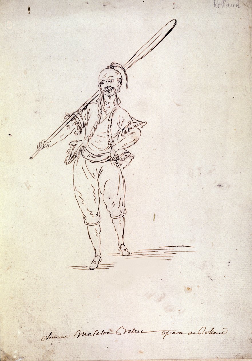 作曲家 Niccolo Vito Piccinni（或 Piccini）（1728-1800 年）的同名歌剧中罗兰角色的服装，改编自让·弗朗索瓦·马蒙泰尔（Jean Francois Marmontel，1778 年）的剧本。 18 世纪末的素描 作者 未知艺术家