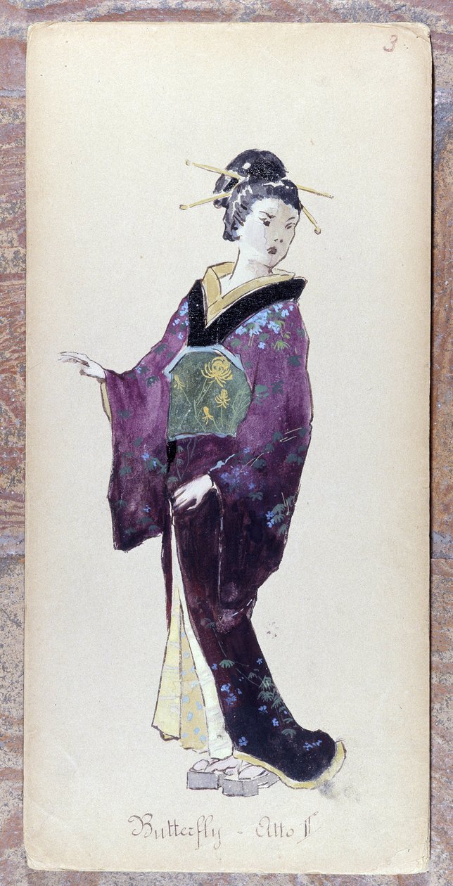 1904 年贾科莫-普契尼（Giacomo Puccini）创作《蝴蝶夫人》第二幕时的服装。米兰斯卡拉博物馆收藏。 作者 未知艺术家