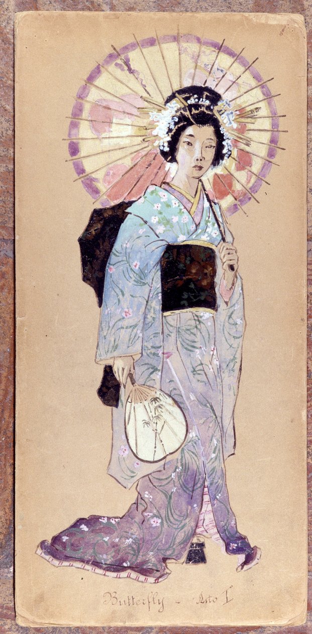 1904 年贾科莫-普契尼创作的《蝴蝶夫人》第一幕中的蝴蝶夫人服装。米兰斯卡拉博物馆收藏。 作者 未知艺术家