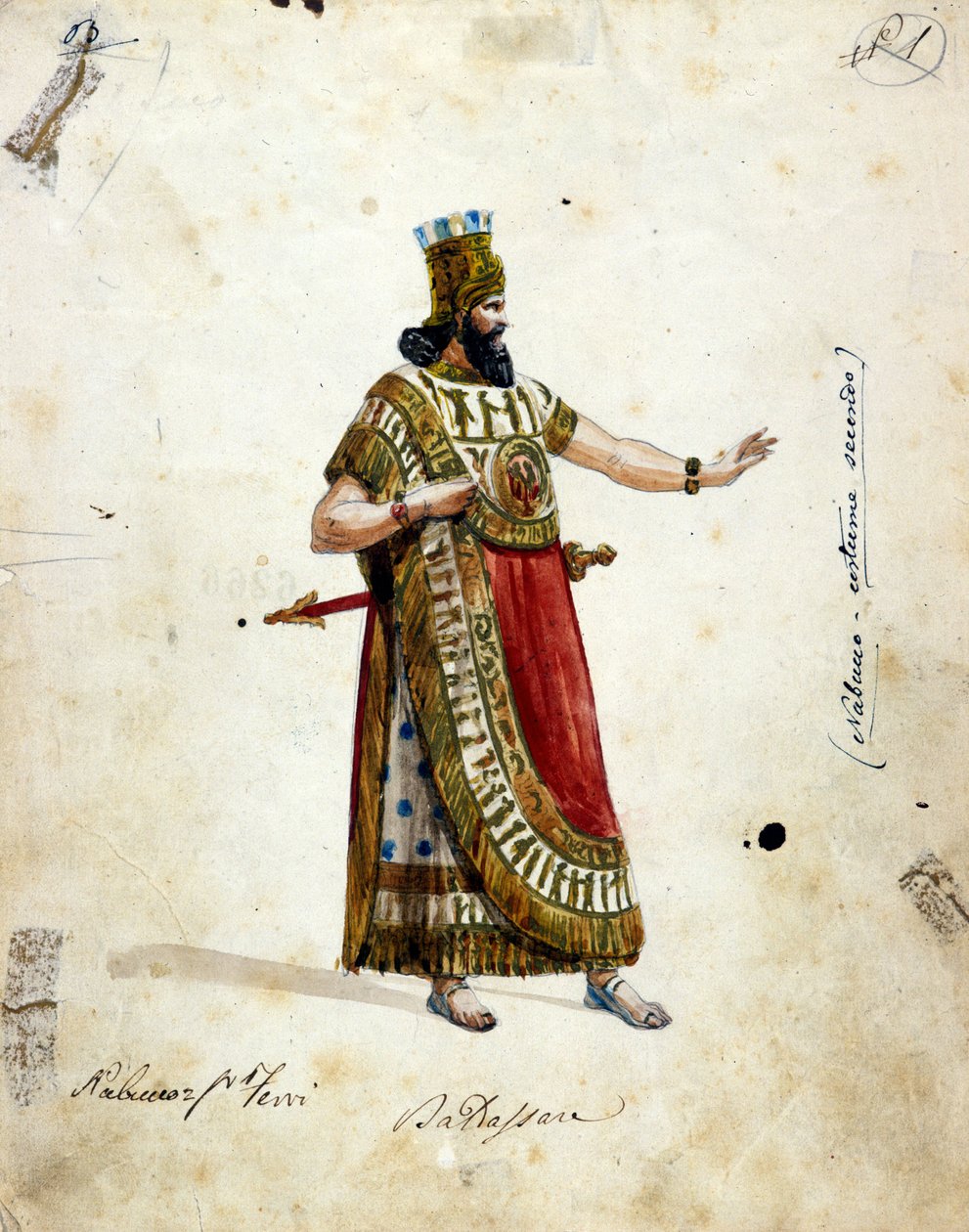 朱塞佩·威尔第（1813 - 1901）歌剧中巴比伦国王拿布甲尼撒的服装，“《纳布科》”“最初称为“纳布科多诺索””。 斯卡拉博物馆 作者 未知艺术家