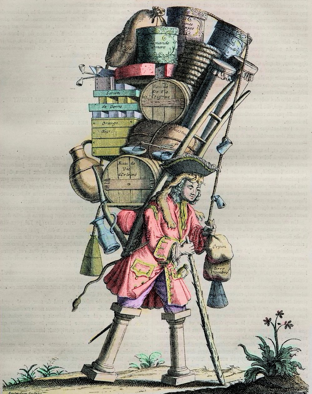 穿越世纪的巴黎服饰--第81号版画。81号画，题为 "钦佩La Force"--1721年，吸毒者对Armand Nompar II de Caumont（1679-1761）La Force公爵指责其垄断的漫画。 作者 未知艺术家